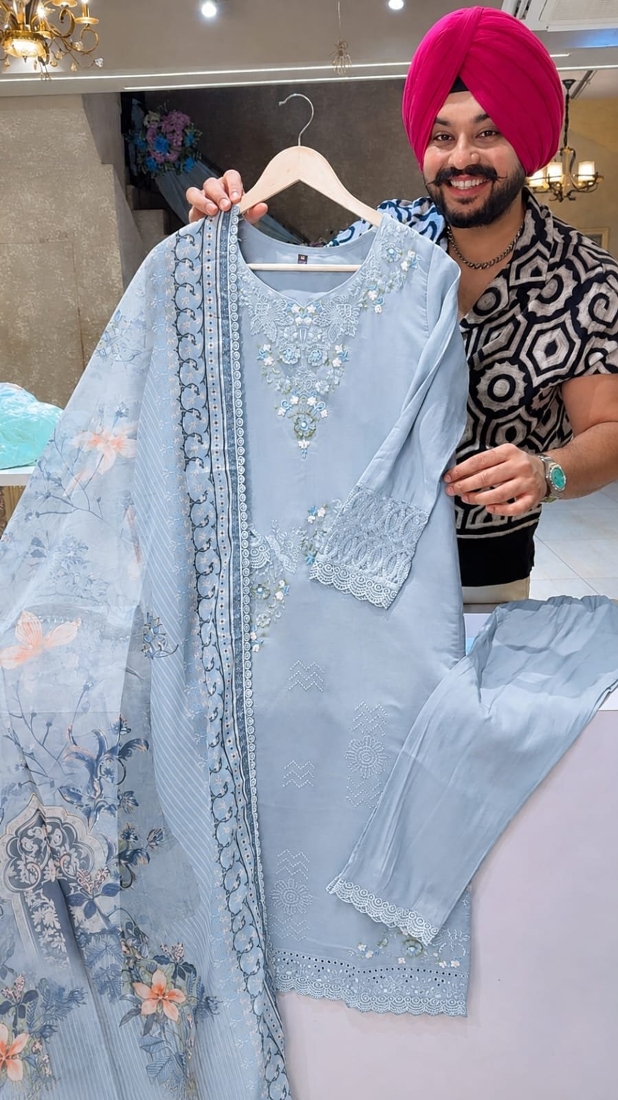 Sky Blue Embroidered Suit Set