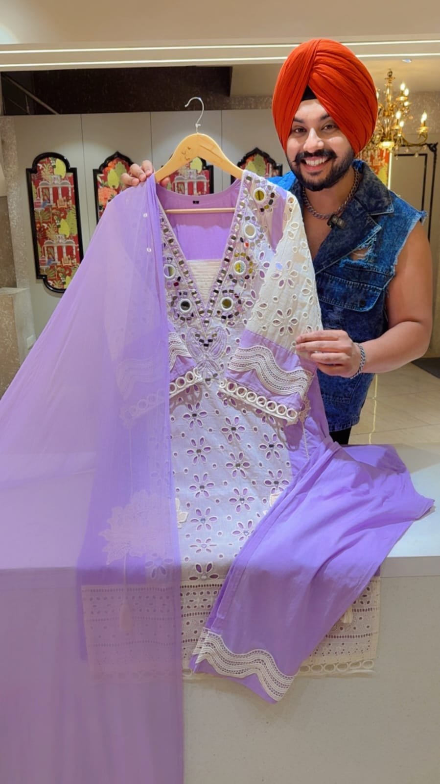 Lavender Mirror Work Designer Suit