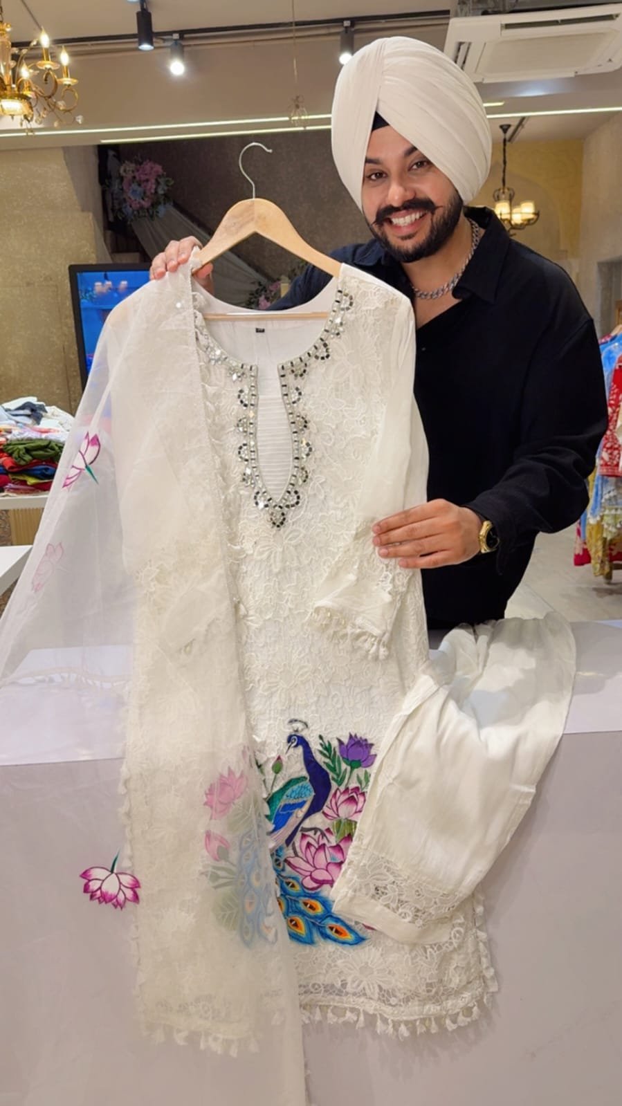 White Peacock Embroidered Suit