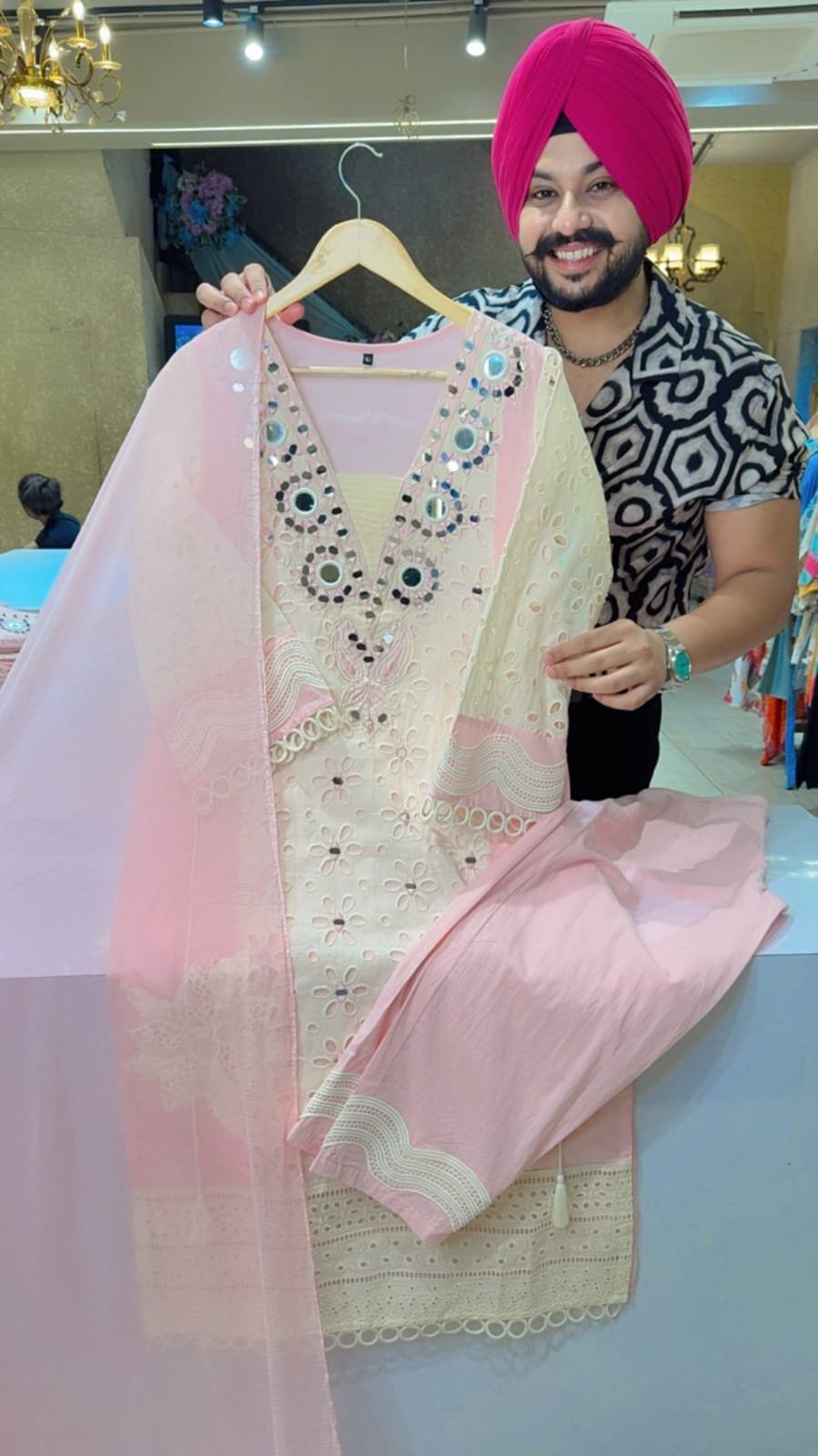Baby Pink Mirror Work Suit