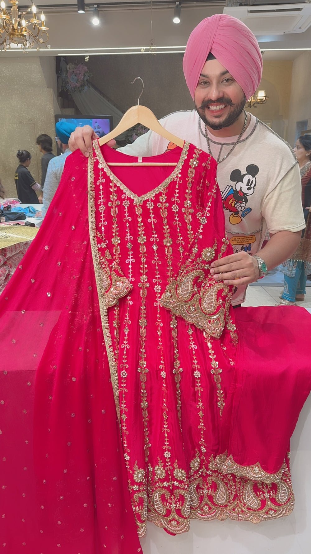 Gajri Pink Crepe Fully Hand Embroidered Anarkali Suit with Heavy Work on Sleeves & Border Sale priceMRP: ₹ 6,750.00